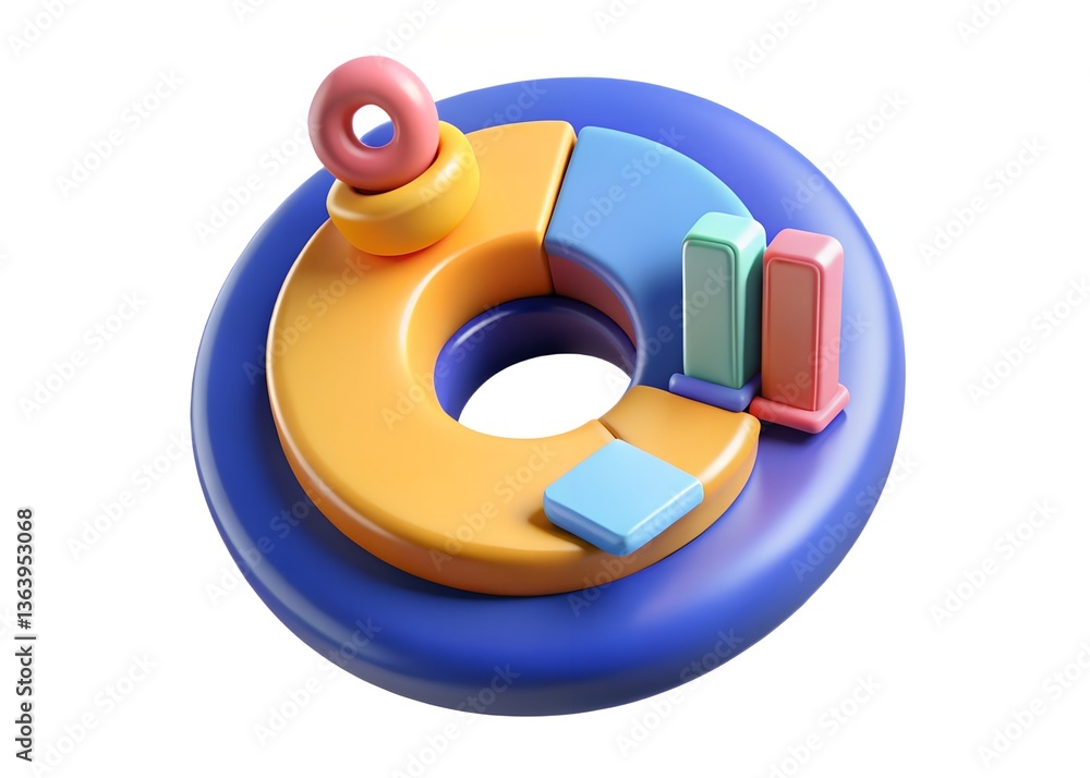 Aufkleber Data Visualization in Pastel Colors: A visually engaging 3D rendering of a vibrant chart, showcasing data in a dynamic and accessible way.