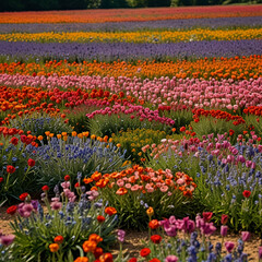 field of colorful tulips