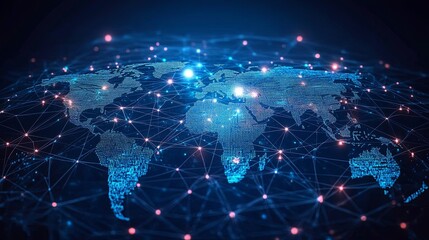 World map with connected network lines creates a digital global connection backdrop for technology and communication themes