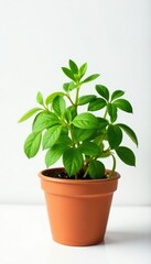 Small potted herb plant on plain white background, herbplant, cookinggarden