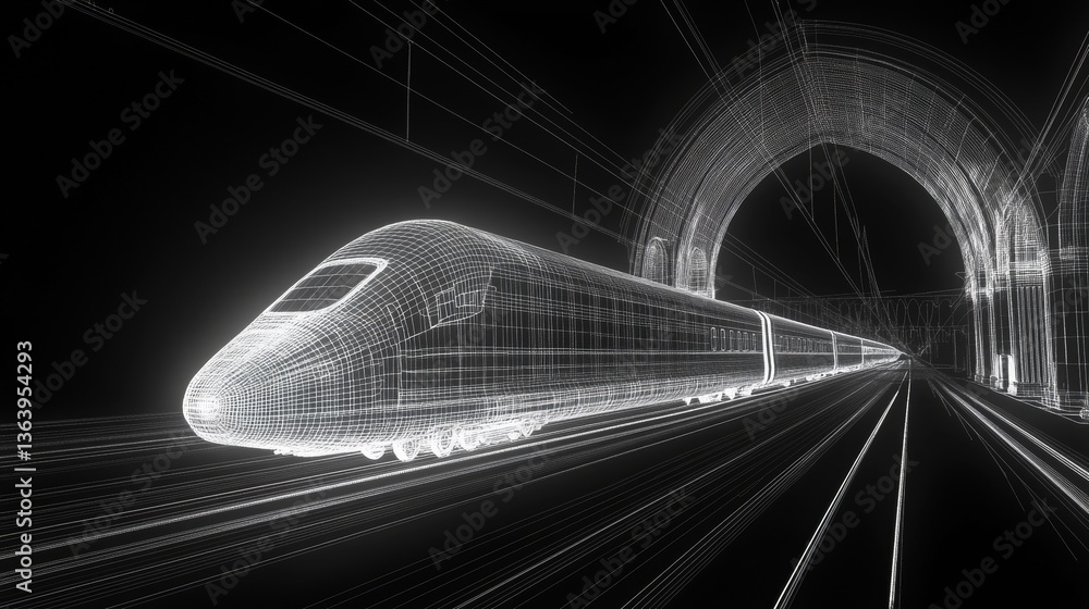 Aufkleber train motion. speed railway. digital metro transport. wireframe of track and railroad station. fast 