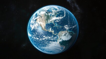 Fototapeta premium Earth from Space Highlighting Cloud Patterns Over the Americas with Stunning Blue Oceans and Vast Starry Background