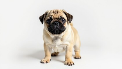 Obraz premium Solo pug, crisp white backdrop Perfect for pet themes , adorable, funny