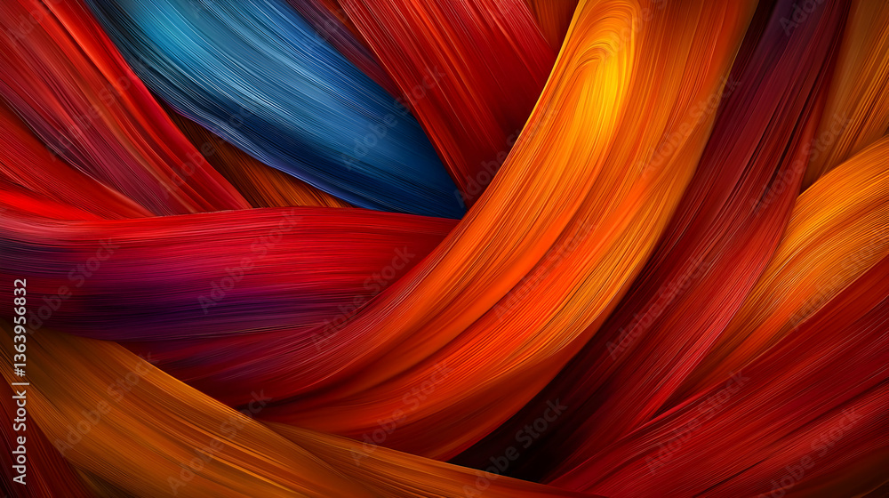 Poster abstract swirling brushstroke texture with red orange and blue colors showing dynamic and bright pat