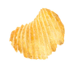 One tasty ridged potato chip in air isolated on white