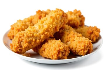 Crispy fried chicken strips isolated on white , texture, strips