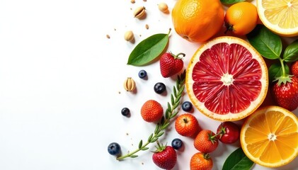 Assortment of dried fruits & herbs against pure white backdrop , dried fruit, organic, culinary herbs