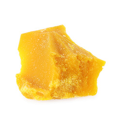 Piece of natural beeswax for making candles on white background