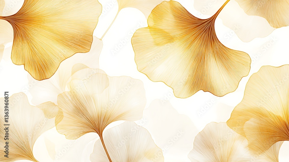 Poster elegant ginkgo leaf pattern in beige and gold, elegant abstract pattern of ginkgo leaves in soft bei