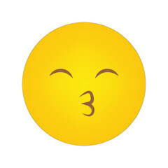 Kissing emoji icon. Yellow round face. Playful emotive symbol. Cute digital expression.
