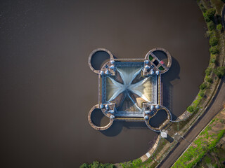 Aerial view of Pego do Altar Dam Spillway hole in Alcacer do Sal, Portugal