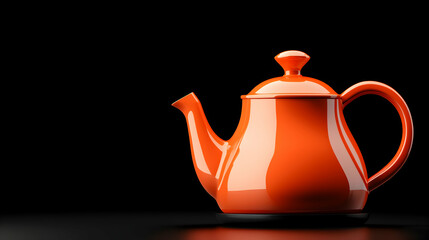 Orange Ceramic Teapot on Black Background
