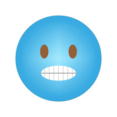 Blue emoji face. Nervous smile expression. Gradient round icon. Vector emotional symbol.