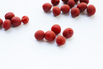 Umeboshi, Japanese pickled plums, Sour and salty taste.