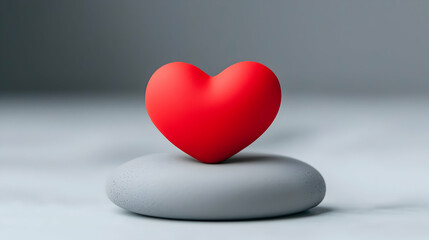 Red Heart on Gray Stone, Minimal Still Life Photography
