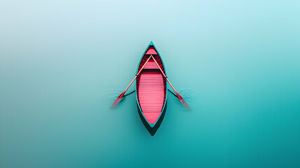 Red Rowboat on Calm Teal Water