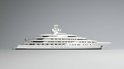 Luxury White Yacht On Grey Background Side View Showing Modern Design and Structure for Sea Travel