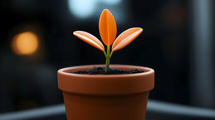 Small Orange Plant Sprout in Terracotta Pot