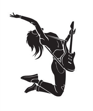Electric Female Guitarist Musician Leaping