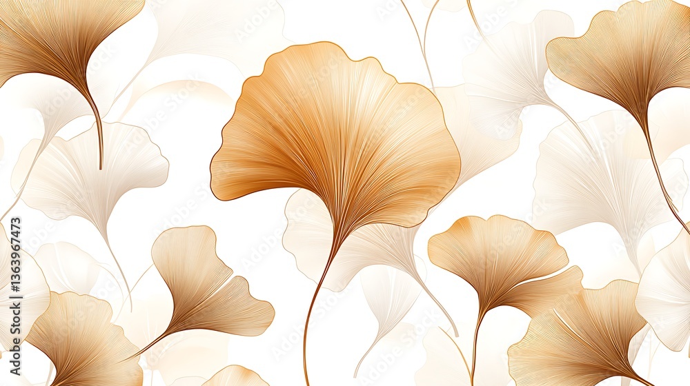 Poster elegant ginkgo leaf pattern in beige and gold, elegant abstract pattern of ginkgo leaves in soft bei