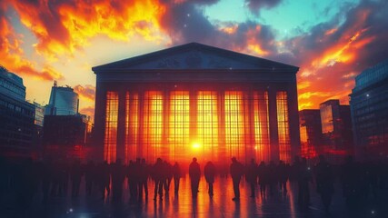 Sunset in the temple of world bank in dramatical scene - Powered by Adobe