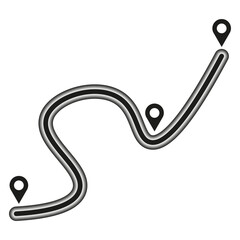 Curved road path. Navigation route symbol. Travel location markers. Vector illustration.