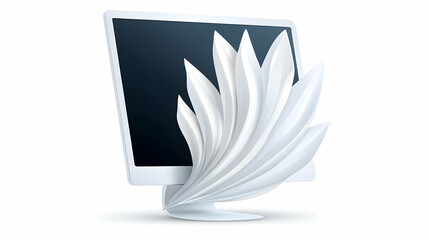 White Abstract Leaves Emerging From Computer Screen