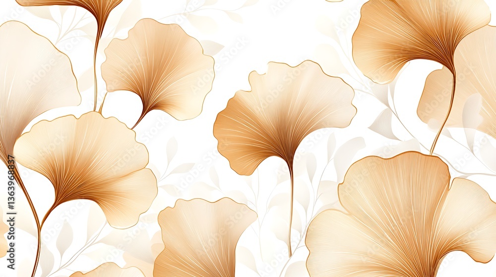 Poster elegant ginkgo leaf pattern in beige and gold, elegant abstract pattern of ginkgo leaves in soft bei