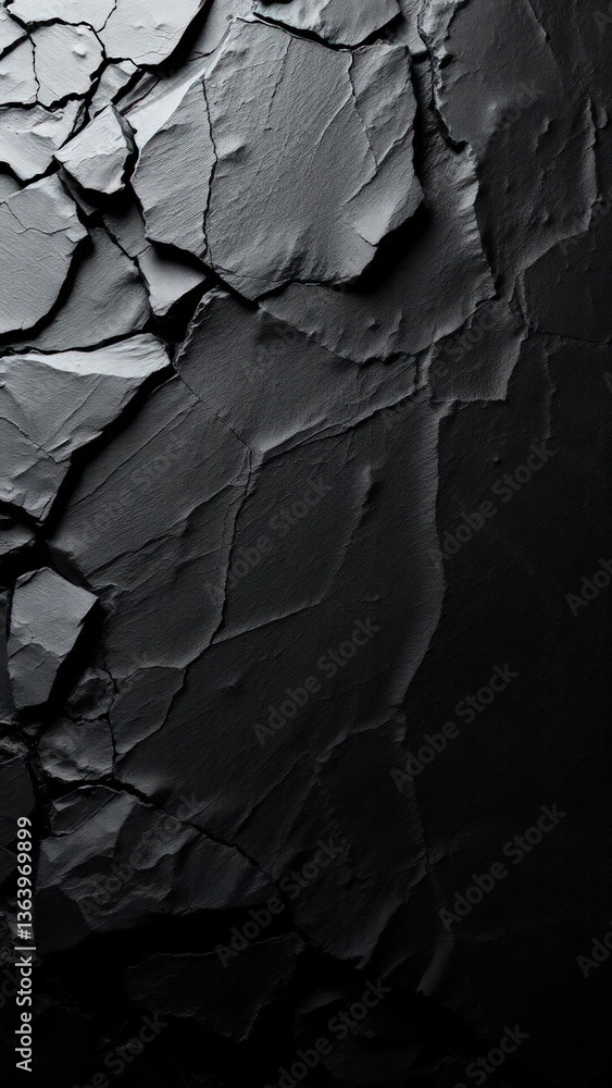 Aufkleber abstract black background. wide banner. dark rock surface texture. close-up. stone rough background 