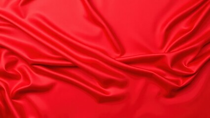 Obraz premium Red silk satin. Soft folds. Fabric. Bright luxury background. Space, design. Wavy lines. Banner. Wide. Long. Panoramic. Flat lay, top view table. Template. Elegant. Christmas, New Year.