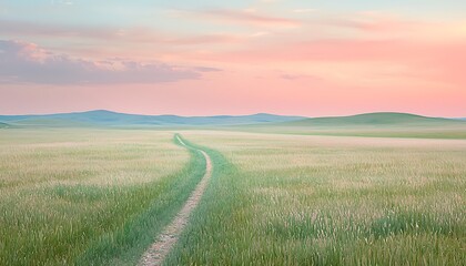 Fototapeta premium Sunset Path Across Rolling Fields.