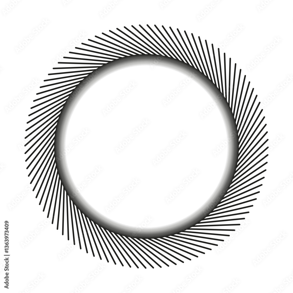 Poster abstract circular frame. rotating black lines. geometric hollow shape. modern minimal element.