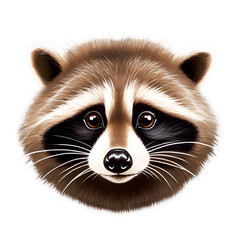 Obraz premium A captivating headshot of a raccoon highlights its expressive eyes and clever demeanor. Set against white background, this image reveals the wild charm and personality of this wildlife species