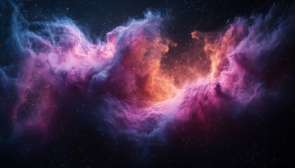 A beautiful colorful cosmic nebula fills the dark starry space