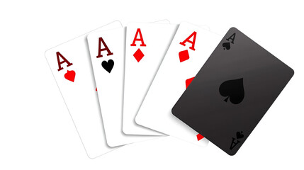 Obraz premium Vector playing cards png. Playing cards on an isolated transparent background. Four aces png, red, black cards. Gambling. Poker.