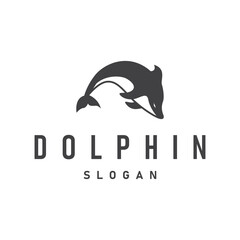 ocean animal silhouette design dolphin logo concept with black silhouette minimalist simple illustration of ocean product brand template