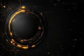 Obraz premium Abstract digital circuit background with glowing golden rings