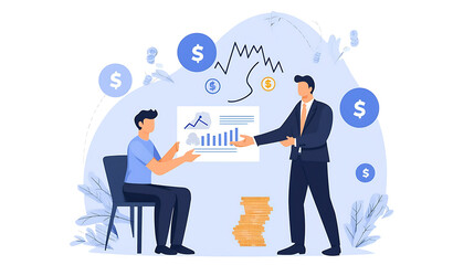 Business presentation on financial trends office illustration corporate front view strategy and growth insights