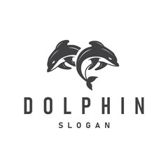 ocean animal silhouette design dolphin logo concept with black silhouette minimalist simple illustration of ocean product brand template