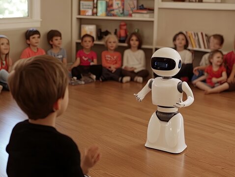 Robot teaches preschool class.