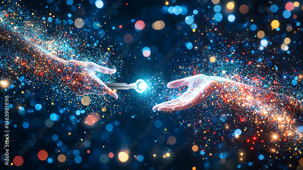 Aufkleber cosmic key exchange digital universe abstract art sparkling environment surrealist viewpoint connect