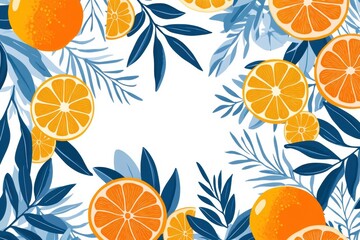 Vibrant orange and blue leaves create a festive pattern for wedding invitations and Mediterranean-themed decor