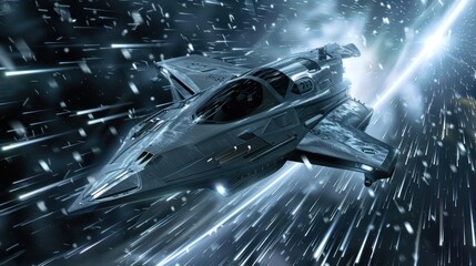 Futuristic Spaceship Zooming Through a Field of Light Streaks