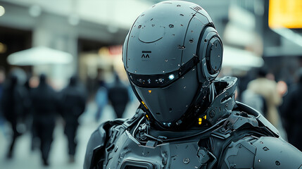 Fototapeta premium Futuristic Robotic Android: Exploring the World of Advanced Cybernetic Innovations in Urban Cityscapes