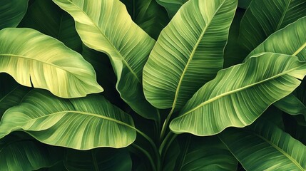 Obraz premium Lush Tropical Banana Leaves Green Nature Background
