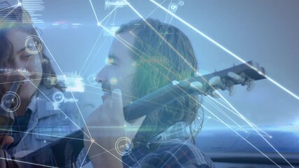 Young people enjoying drinks with digital network connections overlay animation - Powered by Adobe