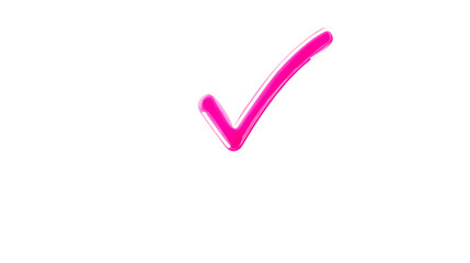 Flat lay of a neon pink checkmark hovering over a to-do list, white background