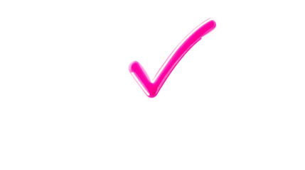 Flat lay of a neon pink checkmark hovering over a to-do list, white background