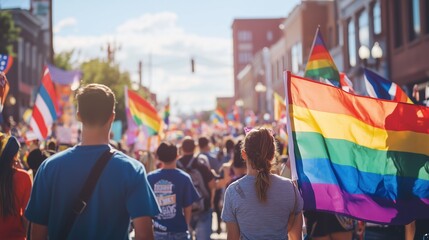 Gleaming Patriotic Parade on Labor Day: Community Groups Marching in Unity, Background of National Pride and Festive Atmosphere