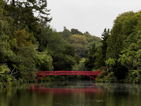 Red bridge, Pukekura Park, Taranaki, New Zealand